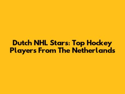 Dutch NHL Stars: Top Hockey Players From The Netherlands