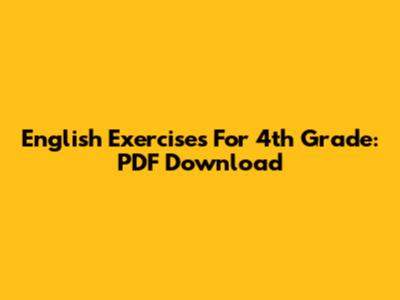 English Exercises For 4th Grade: PDF Download