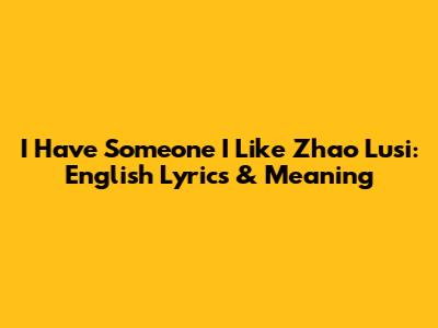 I Have Someone I Like Zhao Lusi: English Lyrics & Meaning