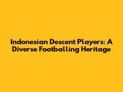 Indonesian Descent Players: A Diverse Footballing Heritage