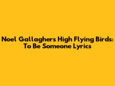 Noel Gallagher's High Flying Birds: 'To Be Someone' Lyrics