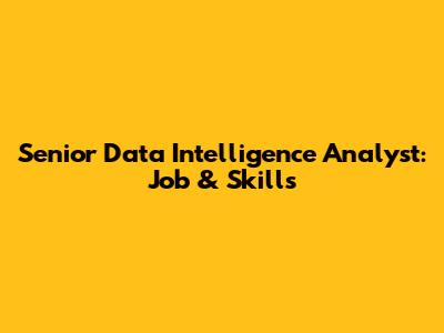 Senior Data Intelligence Analyst: Job & Skills