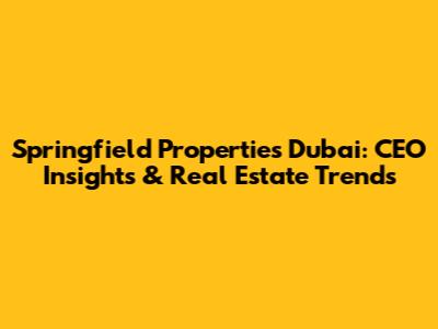 Springfield Properties Dubai: CEO Insights & Real Estate Trends