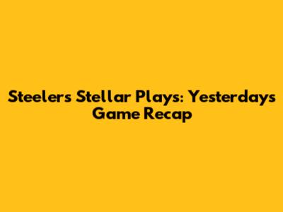 Steelers' Stellar Plays: Yesterday's Game Recap