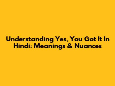 Understanding "Yes, You Got It" In Hindi: Meanings & Nuances