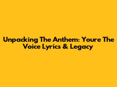 Unpacking The Anthem: 'You're The Voice' Lyrics & Legacy