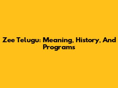Zee Telugu: Meaning, History, And Programs